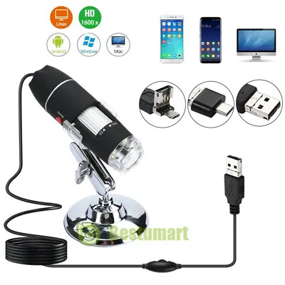 Buy 1600x USB Digital Microscope Camera 8 LED OTG Endoscope Magnification W/Stand A+ • 19.73$