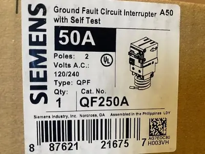 Buy Circuit Breaker Siemens QF250 QF250A 50 Amp 2 Pole Self Test GFCI (NEW) • 96.95$