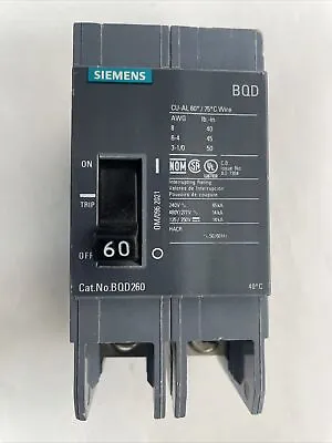 Buy Siemens BQD260 60-Amp Double Pole 480Y/277V AC  125/250V DC 14KAIC Bolt In 60A • 55.99$