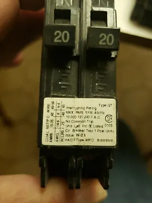 Buy Siemens Circuit Breaker Q2020NC Two Single Pole Tandem Twin 20 Amp No Restrictor • 30$