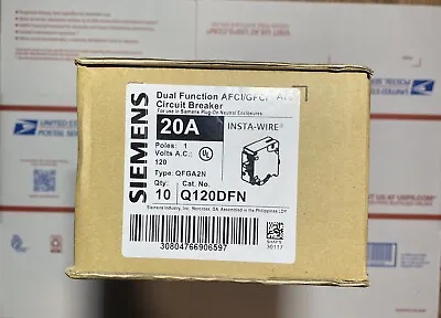 Buy Box Of 10 Siemens Q120DFN Arc-Fault/Ground-Fault Dual Function Circuit Breakers • 375$