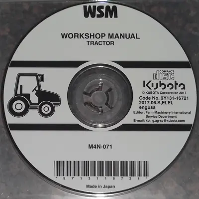 Buy Kubota M4n-071 Tractor Service Shop Repair Workshop Manual Cd/dvd • 39.99$