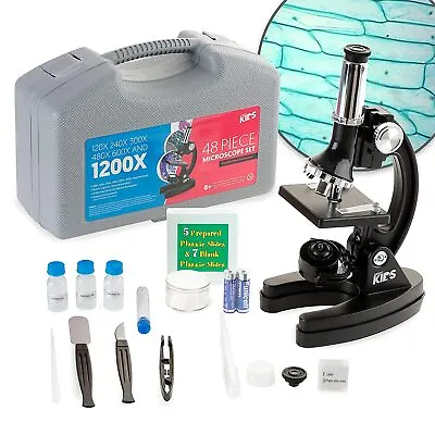 Buy AMSCOPE 48pc Starter 120x-1200x Compound Microscope Science Kit For Kids (Black) • 37.99$