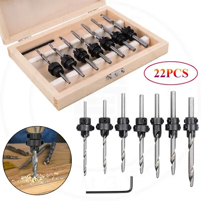 Buy 22Pack Tapered Drill Countersink Bit Screw Set Wood Pilot Hole Woodworking Tools • 7.23$