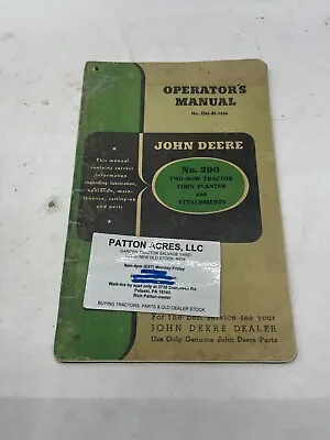 Buy Operator's Manual For John Deere No. 290 2-Row Tractor Corn Planter & Attachment • 15$