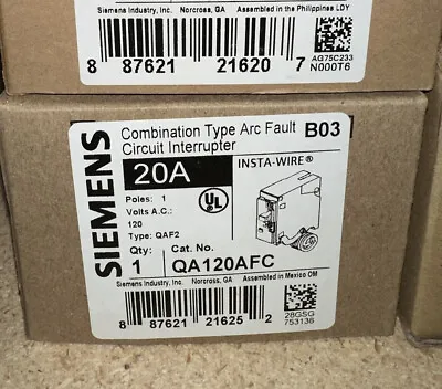 Buy Qa120afc 10 Pcs Siemens 1p 20a Afci Arc-fault Circuit Breakers W/pigtail • 400$