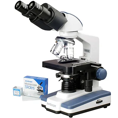Buy AmScope 40X-2500X LED Lab Compound Binocular Microscope W 3D Mech Stage + Slides • 269.99$