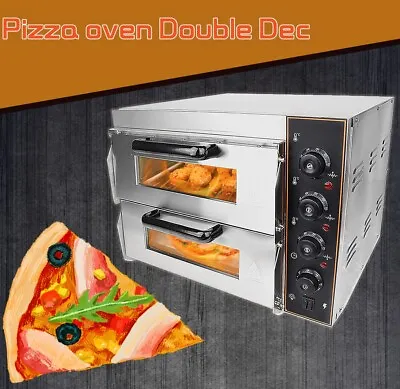 Buy Electric 3000W Pizza Oven Double Deck Commercial Stainless Steel Bake Broiler • 324.55$