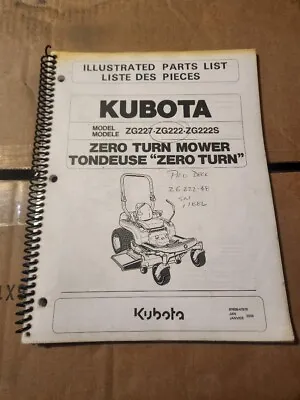 Buy Kubota Parts List Manual Zg227 Zg222 Zg222s Ship Free • 28$