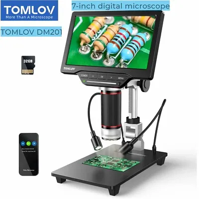 Buy TOMLOV 7-inch Digital Microscope 1080P 1200x Magnifying 16MP Coin Microscope 32G • 119$