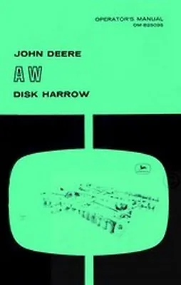 Buy John Deere A W AW Disk Harrow Operators Manual • 11.47$