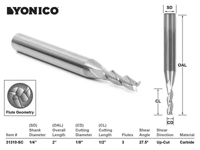 Buy 1/8  Dia. Upcut Spiral End Mill CNC Router Bit - 1/4  Shank - Yonico 31310-SC • 15.95$