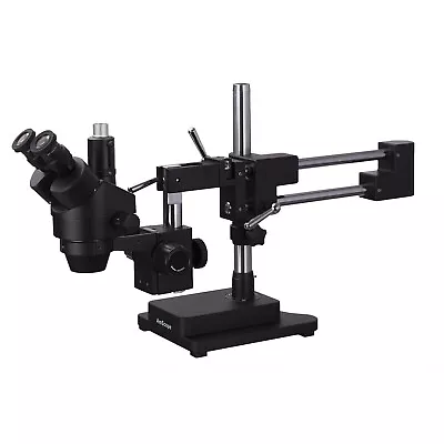 Buy AmScope 7X-45X Trinocular Stereo Zoom Microscope + Double Arm Boom Stand • 521.99$
