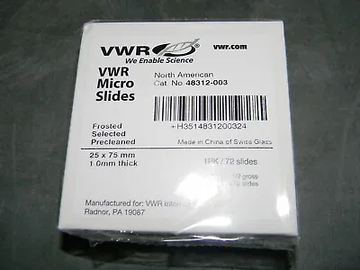 Buy VWR Micro Slides Frosted 75mm × 25 Mm X 1mm, P/N 48312-003 17 Packs Of 72 • 300$