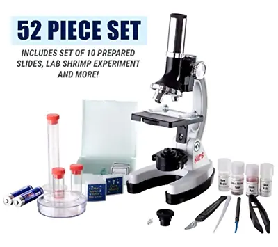 Buy 120X-1200X 52pcs Kids Beginner Microscope STEM Kit Metal Body Plastic Slides LED • 103.94$
