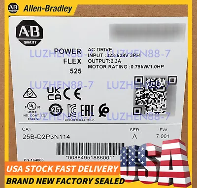 Buy New Sealed Allen Bradley 25B-D2P3N114 A PowerFlex 525 AC Drive 1HP Free Shipping • 358$
