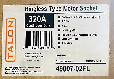 Buy Siemens Talon 49007-02FL Ringless Type Meter Socket 320A 3 Phase 7 Jaw 600V • 2,799.99$