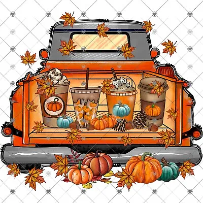 Buy Fall Coffee Drink Truck Sublimation Transfer, Ready To Press, Autumn Pumpkins • 8$