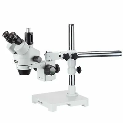 Buy AmScope 7X-45X Trinocular Stereo Zoom Microscope On Single Arm Boom Stand • 347.99$