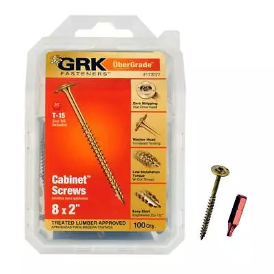 Buy GRK Fastener Cabinet Wood Screw Washer Head #8x2  Star Drive (100Piece Per Pack) • 13.18$