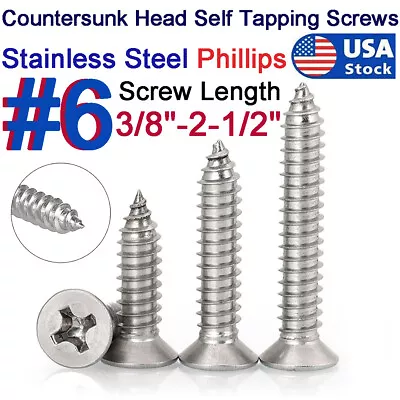 Buy #6 Phillips Flat Head Self Tapping Sheet Metal Screw Stainless Steel 3/8 -2-1/2  • 7.73$