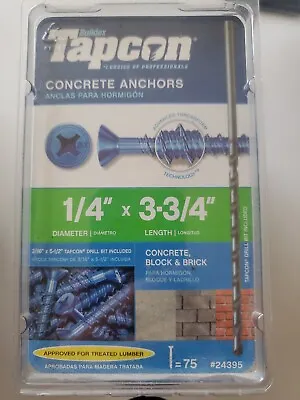 Buy TAPCON 24395 1/4-in X 3-3/4-in Phillips-Flat-Head Concrete Screw Anchor 75-Pack • 21.99$