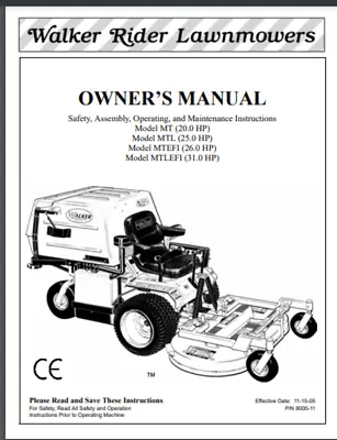 Buy Walker Mower Manual MT Models 2005 88 Pages Gloss Covers Comb Bound • 24.99$