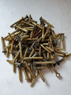 Buy Vintage NOS 1 1/2  Solid Brass Wood Screws Flat Head Slotted Drive, 100 Pieces • 22.50$
