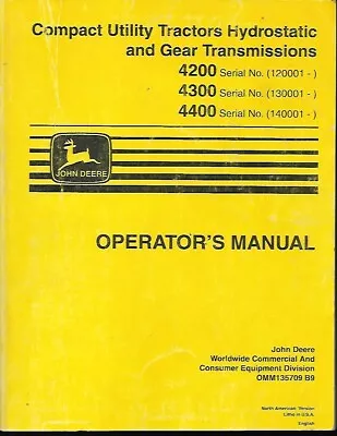 Buy John Deere 4200,4300 And 4400 Compact Utility Tractors Operators Manual • 56.99$