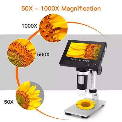 Buy TOMLOV 1000X Coin Microscope With 4.3  Screen LCD Digital Microscope Metal Stand • 52.99$