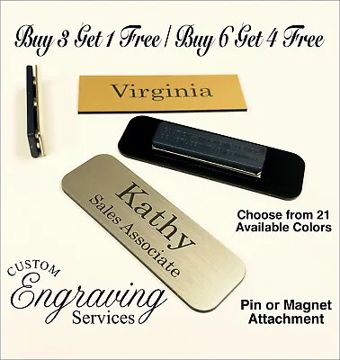 Buy 1x3 Employee Personalized Name Tag Badge Magnet Or Pin Identification Engraved • 3.55$