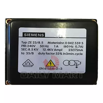 Buy New In Box SIEMENS ZE23 8.5 Ignition Transformer 240V 1A 8.5KV 12.4KV Ampl 23mA • 210.66$