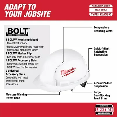 Buy Milwaukee CANADA Front Brim Vented Hard Hat With BOLT Accessories Type 1 Class C • 37.50$