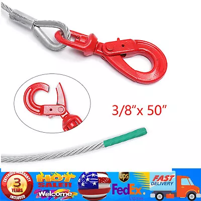 Buy Winch Cable 3/8''x50''/100'' Self Locking Swivel Hook Tow Flatbed Truck Lifting • 45.22$