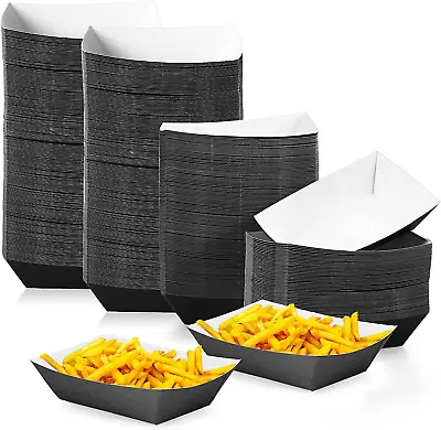 Buy 300 Pcs 2 Lb Paper Food Trays Disposable Paper Food Boats Black Paperboard Nacho • 50.82$
