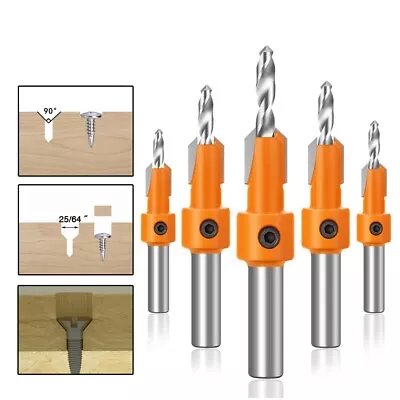 Buy 5PCS Hex Shank HSS Countersink Drill Bit Set Woodworking Pilot Screw Tools 10mm • 12.35$