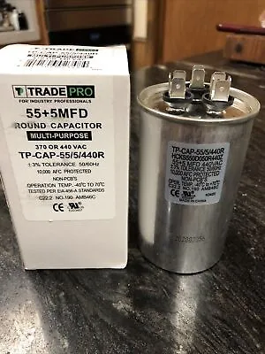 Buy TRADEPRO® TP-CAP-55/5/440R Run Capacitor, 55/5/440 VAC, Round, Dual Rated (1A7) • 29.95$