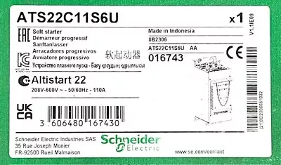 Buy Schneider Electric ATS22C11S6U Soft Starter 208, 600VAC, 3 Phase, 110v Cntrl • 2,250$