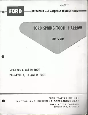 Buy Ford Spring Tooth Harrow Series 206 Operating And Assembly Instructions Manual • 12.50$