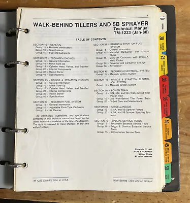 Buy John Deere Walk-Behind Tiller & Sprayer Technical Shop Service Manual TM-1233 • 24.99$