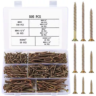 Buy 505 Pcs Wood Screws Assortment Kit Brass Coarse Thread Chipboard Drywall Scre... • 20.40$