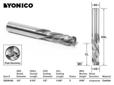 Buy 1/2  Dia. 3 Flute Compression CNC Router Bit - 1/2  Shank - Yonico 33330-SC • 74.95$