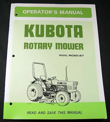Buy Kubota RC60-27 Rotary Mower For L235 L275 Tractor Operator Parts Manual Book • 32.42$