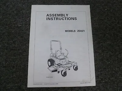Buy Kubota ZD221 Zero Turn Lawn Mower Assembly Instructions Manual • 36.26$