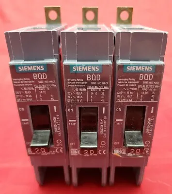 Buy Siemens BQD120 1 Pole 3Pack 20 Amp 120/277V Bolt On Type BQD Circuit Breaker  • 69.95$