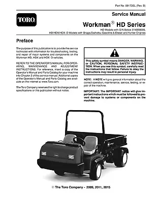 Buy TORO Workman HDHDXD Daihatsu Kohler Briggs For SN 314000000 & Up SERVICE Manual  • 34.95$