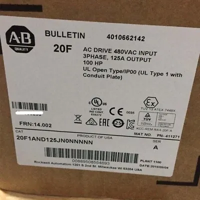 Buy Allen Bradley 20F1AND125JN0NNNNN PowerFlex Air Cooled 753 AC Drive New In Box • 4,959.08$