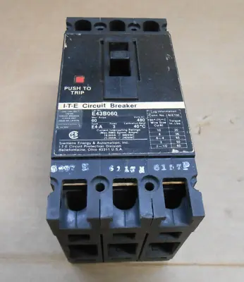 Buy Ite Siemens I-t-e E43b060 Circuit Breaker 3 Pole 480vac 60 Amp 3p 60a • 39.20$