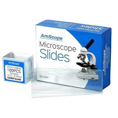Buy AmScope 50 Pre-Cleaned Blank Microscope Slides + 100 22x22mm Square Cover Glass • 14.99$