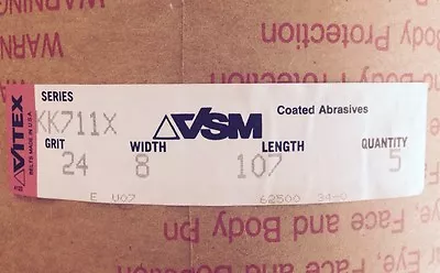 Buy VSM 8  X 107  Wide Sanding Belts KK711X A/O 24 Grit ~ 5/Pack ~ Retail $180 • 89.95$